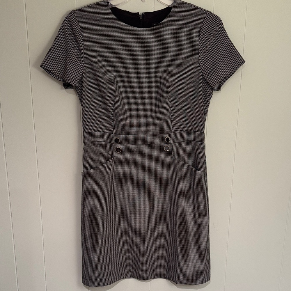 Ann Taylor Black and White Patterned Mini Dress with Enamel Buttons